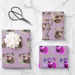 Wasserfarben-Otter und -disteln Geschenkpapier Set