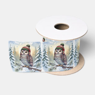 Wasserfarben-Owl zu Weihnachten mit einem Winterhu Satinband