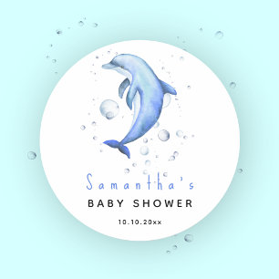 Wasserfarben-Ozean-Delfin-Baby-Party Runder Aufkleber