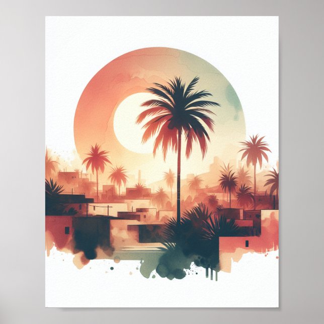 Wasserfarben-Palmenbaum-Kunstposter Poster (Vorne)