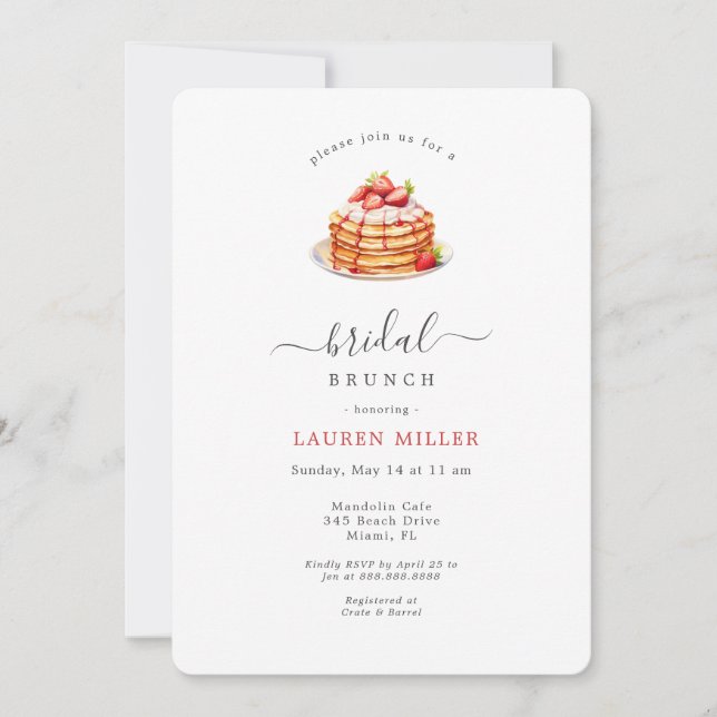 Wasserfarben Pancakes Bridal Brunch Dusche Einladung (Vorderseite)