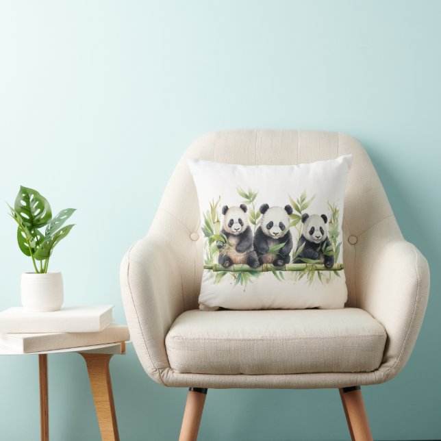 Wasserfarben-Panda-Bärentriplets Kissen (Stuhl )