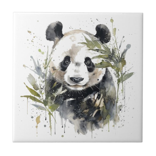 Wasserfarben-Panda-Garten Fliese (Vorderseite)