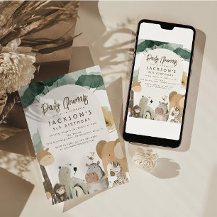 Wasserfarben-Partytiere-Geburtstagsfeier Einladung