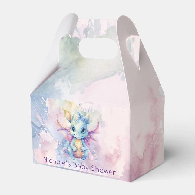 Wasserfarben Pastel Dragon Girl Babydusche Geschenkschachtel (Vorderseite)