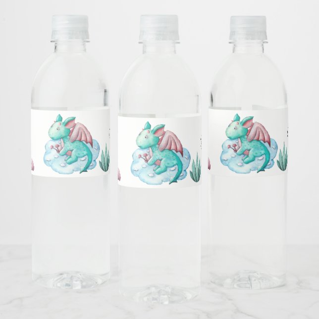 Wasserfarben Pastel Türkis Dragon Babydusche (Flaschen)