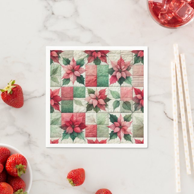 Wasserfarben-Patchwork Poinsettia Dekoupage Napkin Serviette (Beispiel)