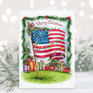 Wasserfarben-patriotische Weihnachtskarte mit Flag Feiertagskarte