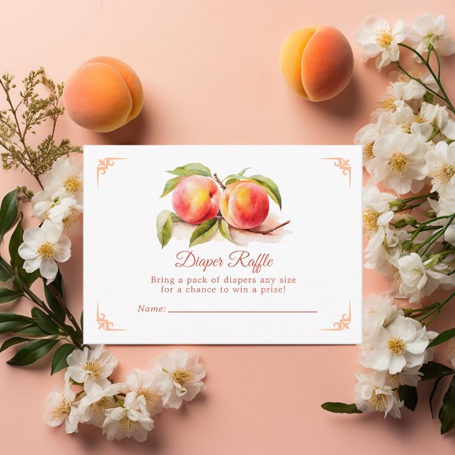 Wasserfarben Peach Baby Dusche Windeln Raffel Begleitkarte (Peach Fuzz Baby Shower)
