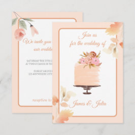 Wasserfarben-Peach-Floral Hochzeitthema Einladung