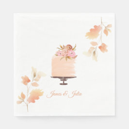 Wasserfarben-Peach-Floral Hochzeitthema Serviette