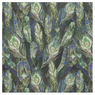 Wasserfarben Peacock Feathtern Muster Blau Grün Stoff