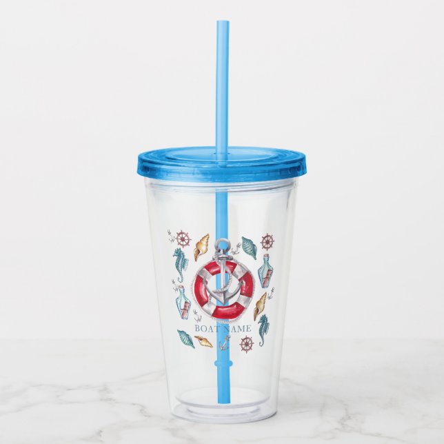 Wasserfarben-Personalisiertes Ankerboot Acryltrinkbecher (Vorderseite)
