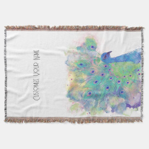 Wasserfarben Pfau Art Throw Blanken Decke
