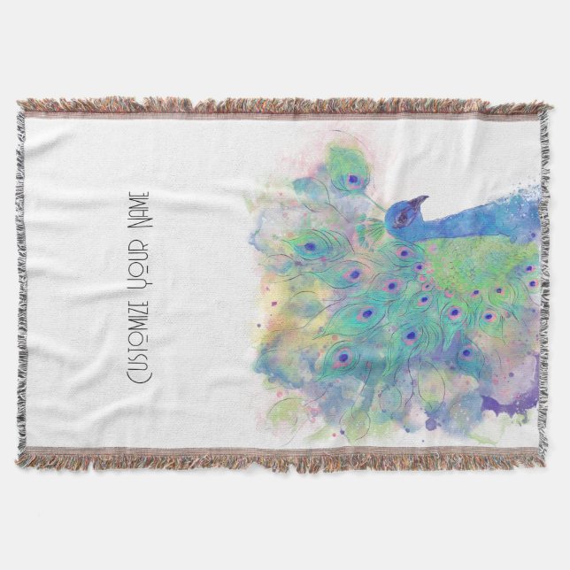 Wasserfarben Pfau Art Throw Blanken Decke (Vorderseite)