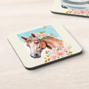 Wasserfarben - Pferd und Blume 6 Getränkeuntersetzer