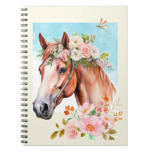 Wasserfarben-Pferd und Blume-Journal Notizblock