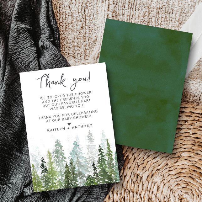 Wasserfarben Pine Tree Forest Baby Dusche Dankeskarte (Von Creator hochgeladen)