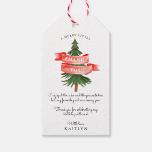 Wasserfarben Pine Tree Merry Little Birthday Geschenkanhänger