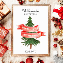 Wasserfarben Pine Tree Merry Little Birthday