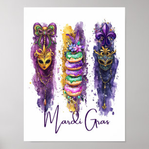 Wasserfarben Pinselstriche Fett Dienstag Mardi Gra Poster