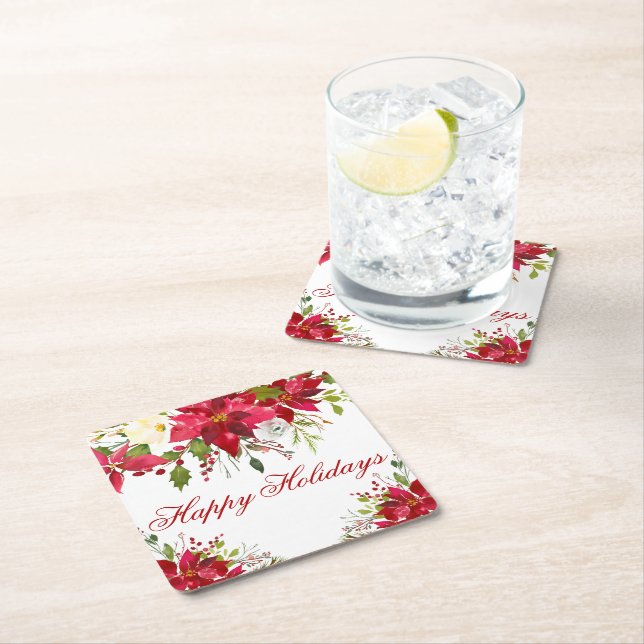 Wasserfarben Poinsettia Blumenfreude Urlaub Rechteckiger Pappuntersetzer (Vor Ort)