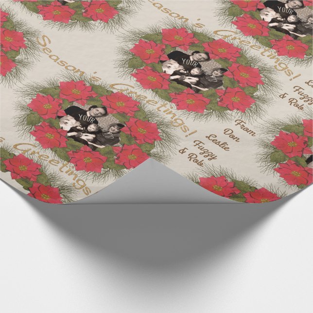 Wasserfarben Poinsettia Kranz mit Ihrem Foto Geschenkpapier (Ecke)
