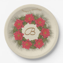 Wasserfarben-Poinsettia-Kranz - Mit Monogramm