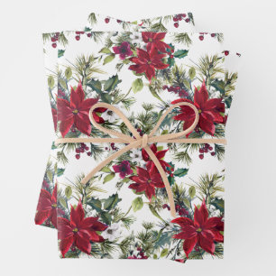 Wasserfarben-Poinsettien-Muster Geschenkpapier Set