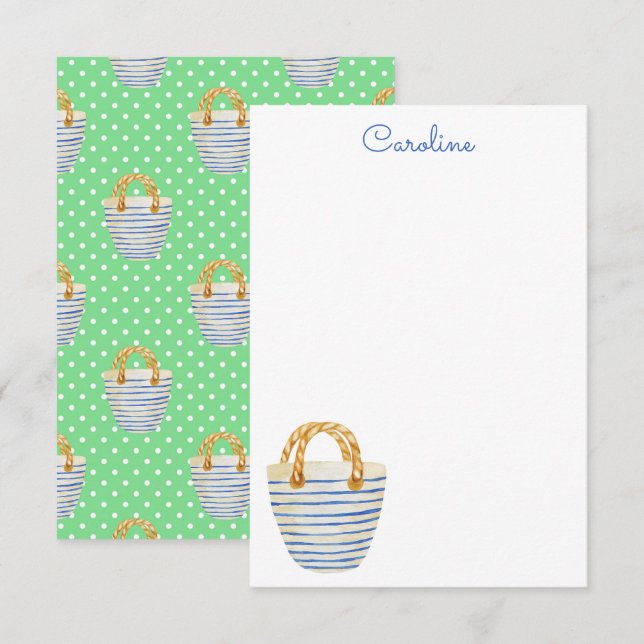 Wasserfarben-Polka-Dots-Beach-Beutel Dankeskarte (Vorne/Hinten)
