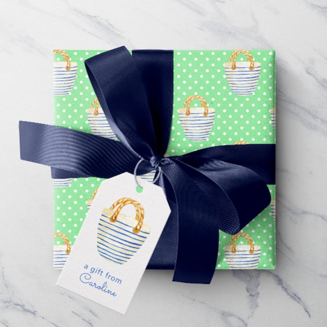 Wasserfarben-Polka-Dots-Beach-Beutel Geschenkanhänger (Cute watercolor beach bag gift tags add a touch of summer to any gift!)