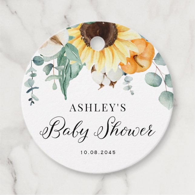 Wasserfarben-Pumpkin und Sonnenblumenfall-Babydusc Geschenkanhänger (Vorderseite)