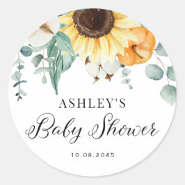 Wasserfarben-Pumpkin und Sonnenblumenfall-Babydusc Runder Aufkleber