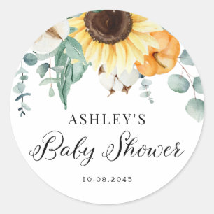 Wasserfarben-Pumpkin und Sonnenblumenfall-Babydusc Runder Aufkleber