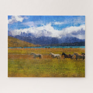 Wasserfarben-Puzzle mit Wildpferden