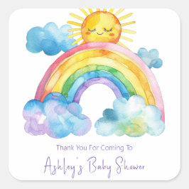 Wasserfarben Rainbow Baby Dusche Quadratischer Aufkleber