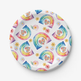 Wasserfarben Rainbow Floral Heart Party Teller