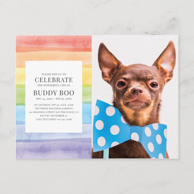 Wasserfarben Rainbow Stripes Einladung zur Gedenkf Postkarte (Vorderseite)