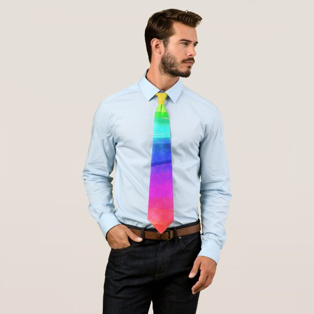 Wasserfarben Rainbow Stripes Necktie Krawatte (Beispiel)