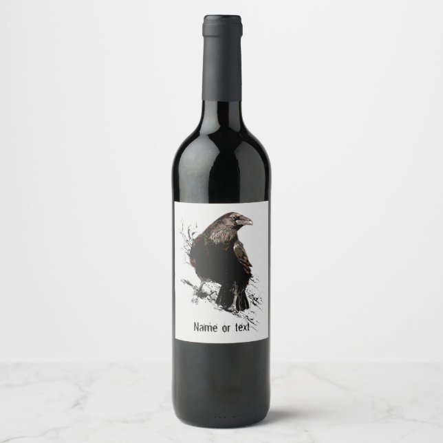 Wasserfarben Raven Bird Tierart Persönliche Gestal Weinetikett (Vorderseite)