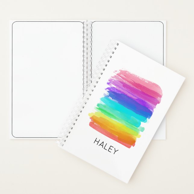 Wasserfarben-Regenbogen Pinselstriche Künstlername Notizbuch (Innen)