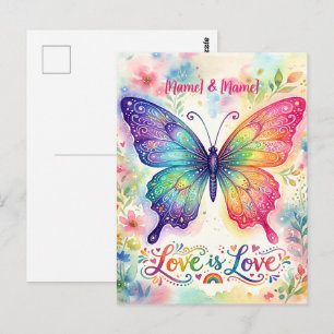 Wasserfarben-Regenbogen-Schmetterling "Liebe ist L Postkarte