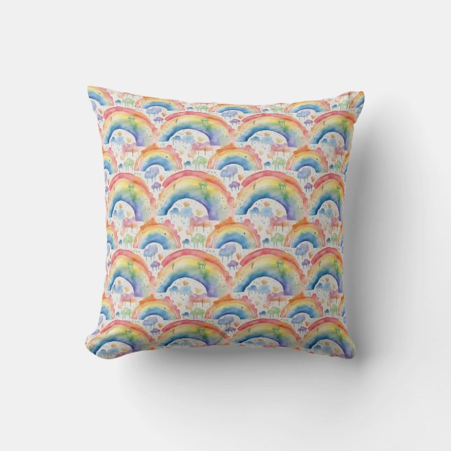 Wasserfarben-Regenbögen und Wolken Kissen (Vorderseite)