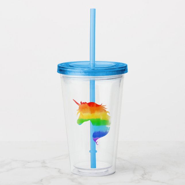 Wasserfarben-Regenbogen-Unicorn Acryltrinkbecher (Vorderseite)