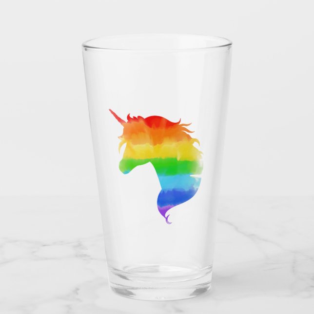 Wasserfarben-Regenbogen-Unicorn Glas (Vorderseite)