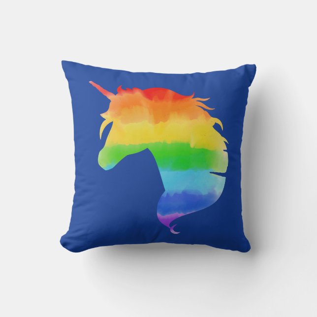 Wasserfarben-Regenbogen-Unicorn Kissen (Vorderseite)