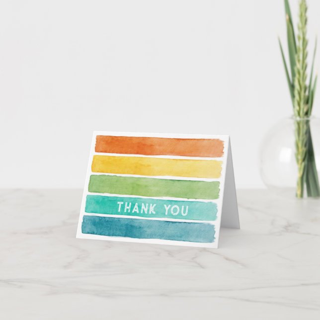 Wasserfarben-Regenbogenbänder Personalisiert Dankeskarte (Vorderseite)