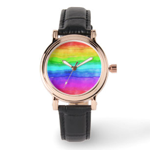 Wasserfarben Regenbogenstreifen Armbanduhr