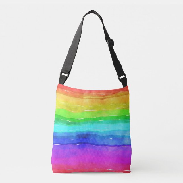 Wasserfarben Regenbogenstreifen Tragetaschen Mit Langen Trägern (Vorderseite)