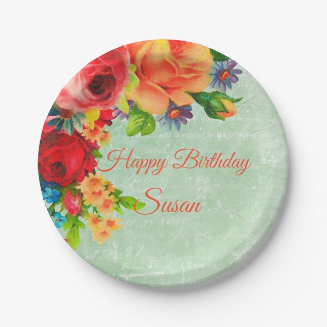 Wasserfarben Retro Gartenauswahl Pappteller (Vorderseite)